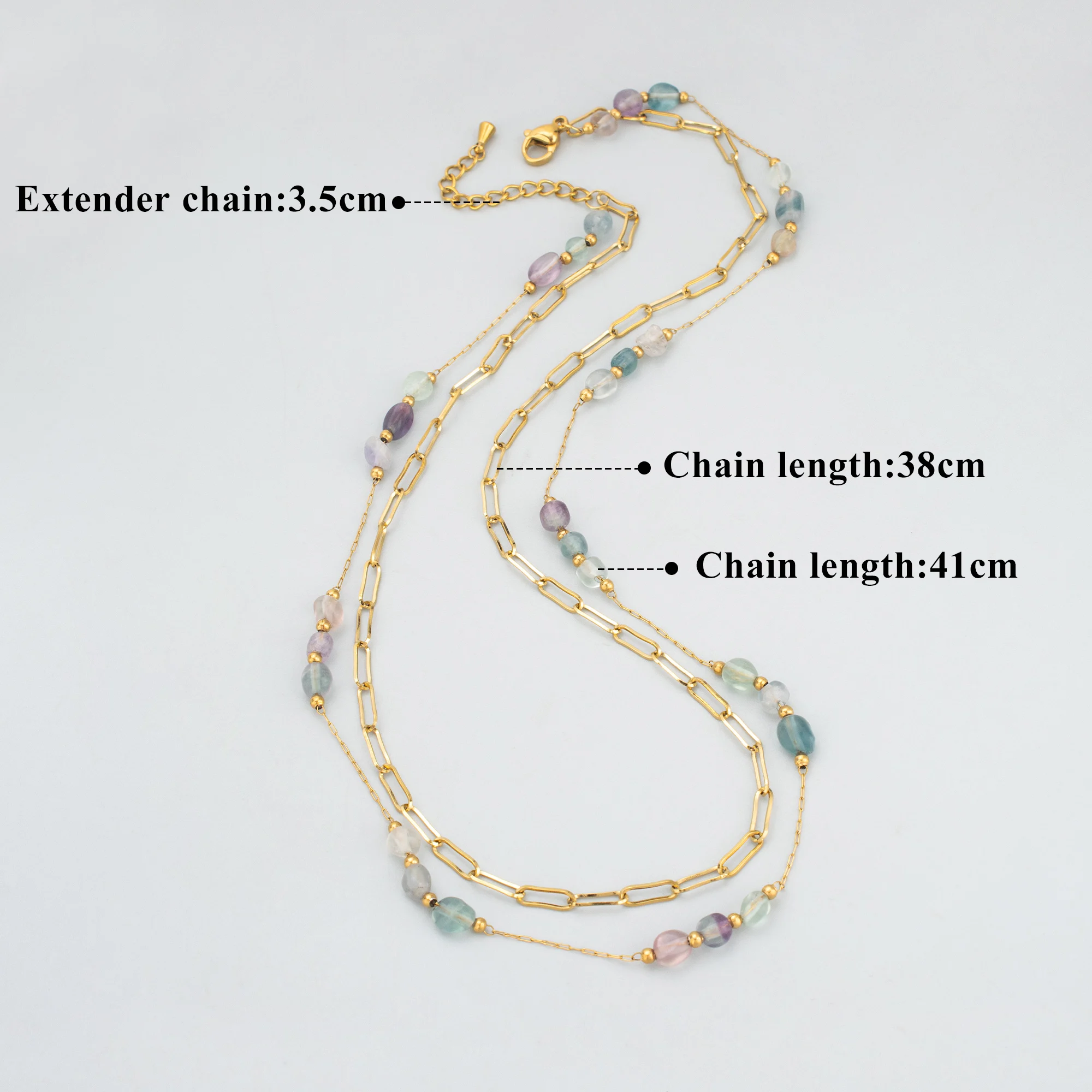 GUFEATHER,MH55 1 Piece/lot Fashion Handmade Necklace 18k Gold Plated Stainless Steel Natural Stones Double Layered Necklace