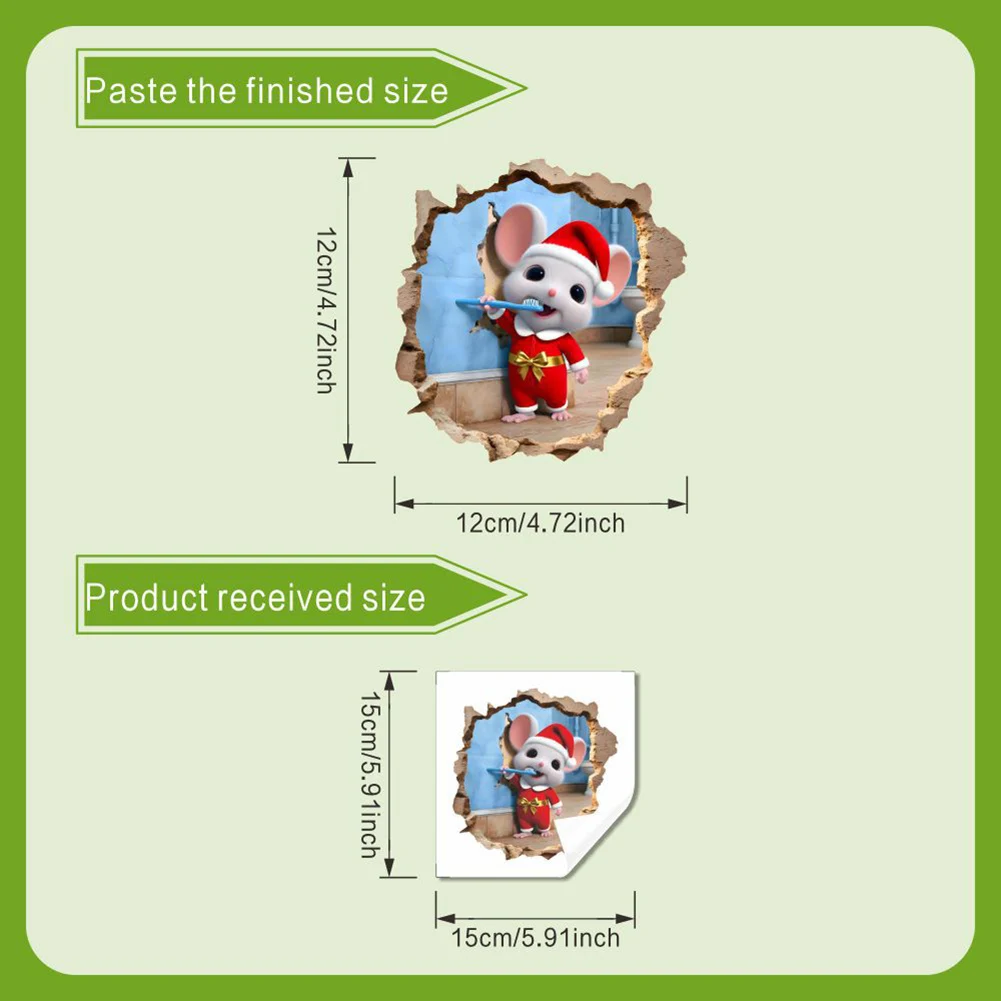 3D Breaking Through Effect Christmas Wall Sticker for Festive Indoor Decor Vinyl Removable Decal for Bathroom Living Room Use