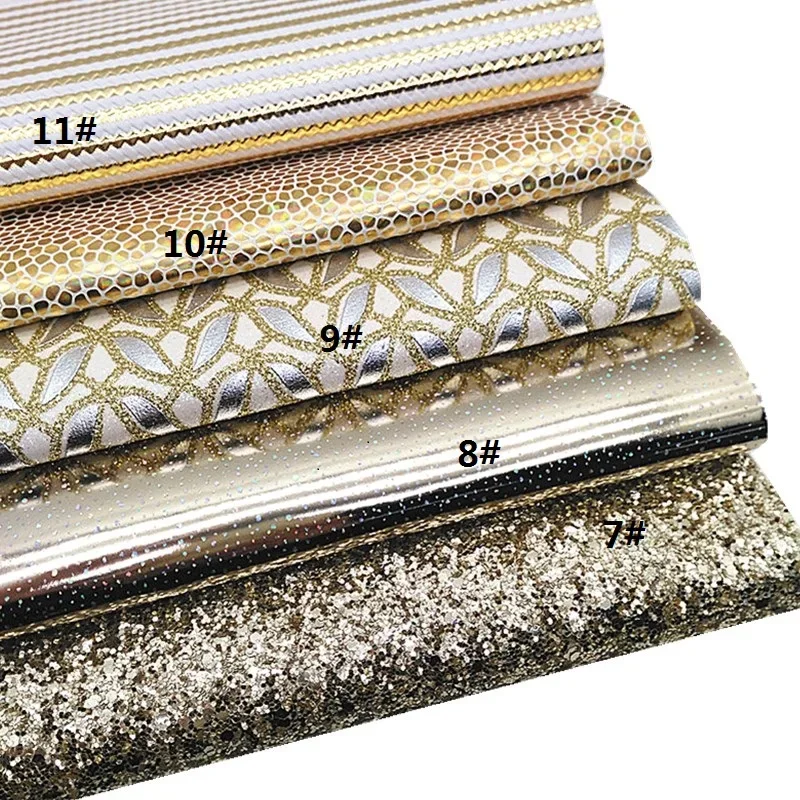 Gold Mesh Glitter Leather Sheets Flowers Metallic Litchi Faux Leather Leopard Zebra Pattern Velvet Immitation Horst Fur W308