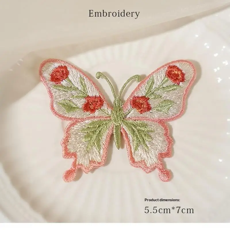 Vintage Blumen-Schmetterling-Stickerei Aufbügelbare Patches Niedliche Wärmeübertragungs-Applikation für DIY-Kleidung Jacken Dekoration Einfach Anzubringen – Detail 4