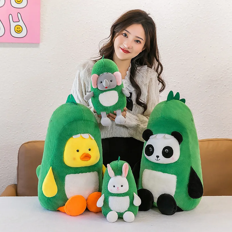 Cartoon Dinosaur Transforms into Rabbit Elephant Panda Duck Plush Toy Cute Stuffed Animals Dolls Home Decor Children Gifts