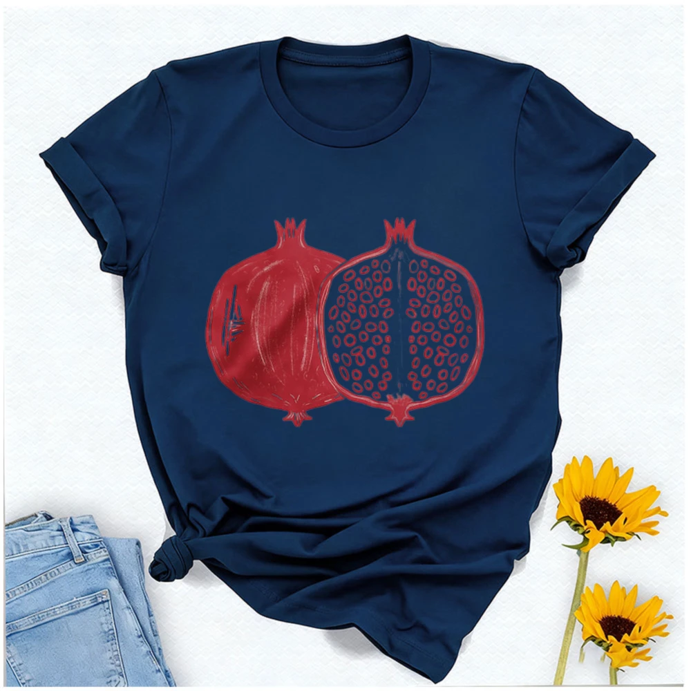 Unisex Organic T-shirt with Pomegranate Print Botanical Vintage Illustration Fruit Women Graphic Tshirt Hipster Street Fashion