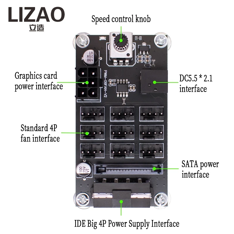 9-Way PWM Fan Speed Controller, High-Power PC Case Fan Hub with SATA Power, Noise Reduction for Graphics Card Cooling System