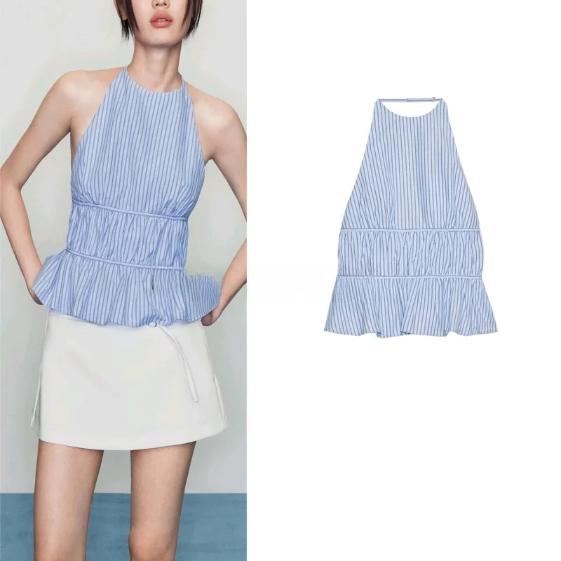 

Новый осенний женский повседневный плиссированный декор в полоску, шелковый топ с воротником, верхняя одежда из полиэфирного волокна, обычная длина