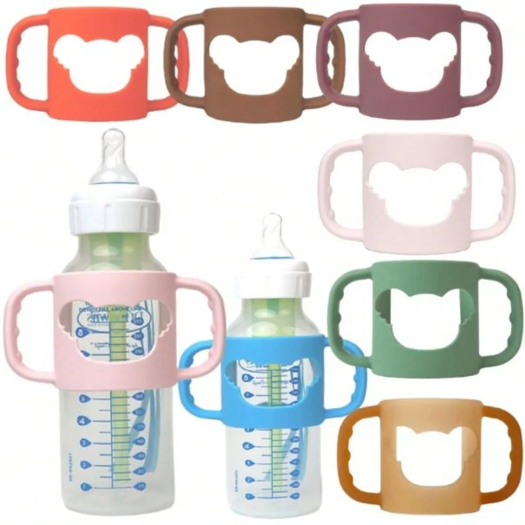 1pc New Mould Silicone Baby Bottle Handle, Soft Elastic Silicone Sleeve, Suitable for Most Standard and Wide-Neck Bottles