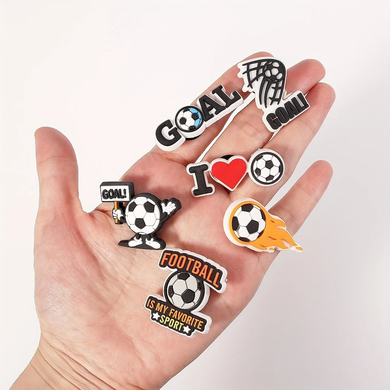 Set of 6 Football-Themed Shoe Decorations, PVC Material, Fashion Shoe Accessories
