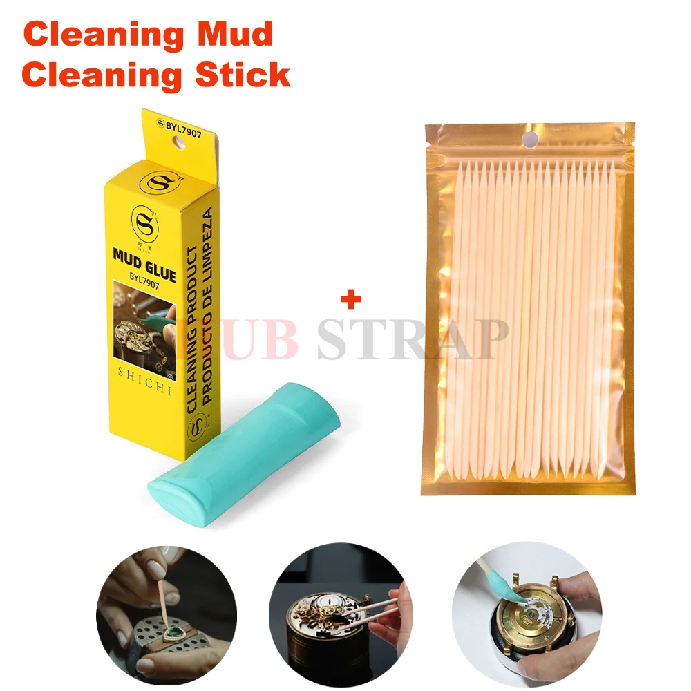Herramienta de eliminación de polvo de reloj verde, limpiador de esfera de reloj Rodico Putty, 20 piezas, palo de limpieza de madera maciza para reparación de relojes, 1 Uds.
