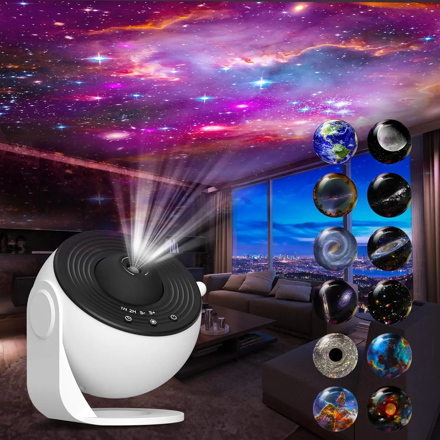 HD Galaxy-Projektor für Schlafzimmer 12-in-1 Filmscheiben Sternenprojektor mit Timer 360° °   Drehbarer Einstellknopf für Gaming-Raum, Wohnzimmer, Bürodekoration