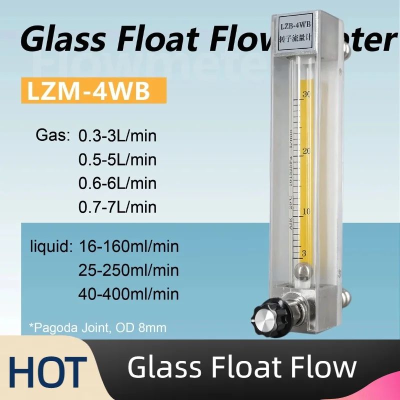 Medidor de flujo de área Variable de tubo de vidrio, rotámetro de microflujo de LZB-4WB para uso de precisión de montaje en Panel de agua y aire líquido de Gas