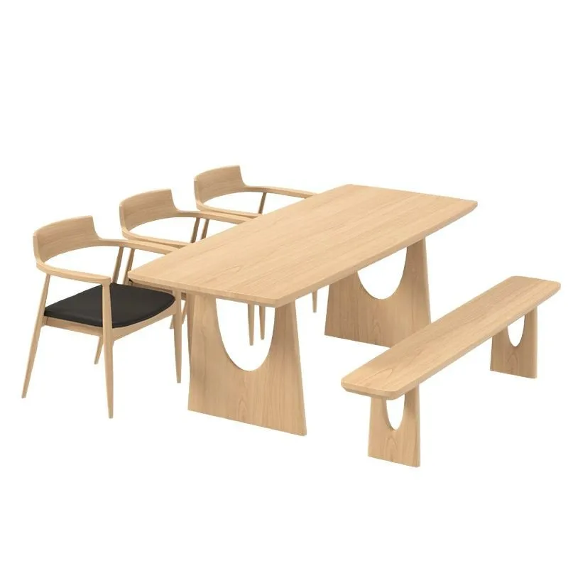 

Japanese-style solid wood dining table and chair combination household small apartment wabi sabi rectangular log desk