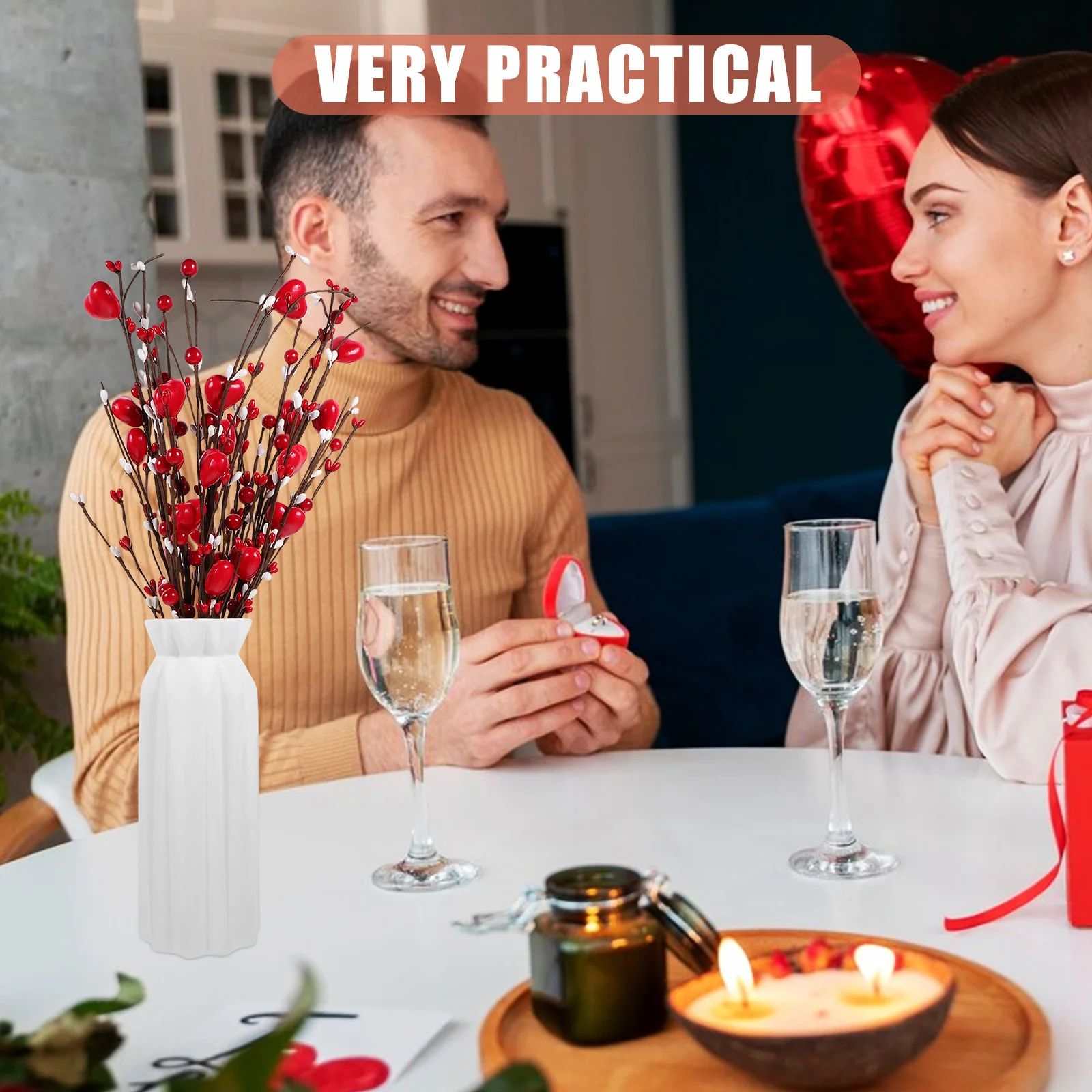 

6Pcs Valentines Day Artificial Berry Stems Heart Decor Valentines Day Fake Flower Decoration Floral Arrangement Picks