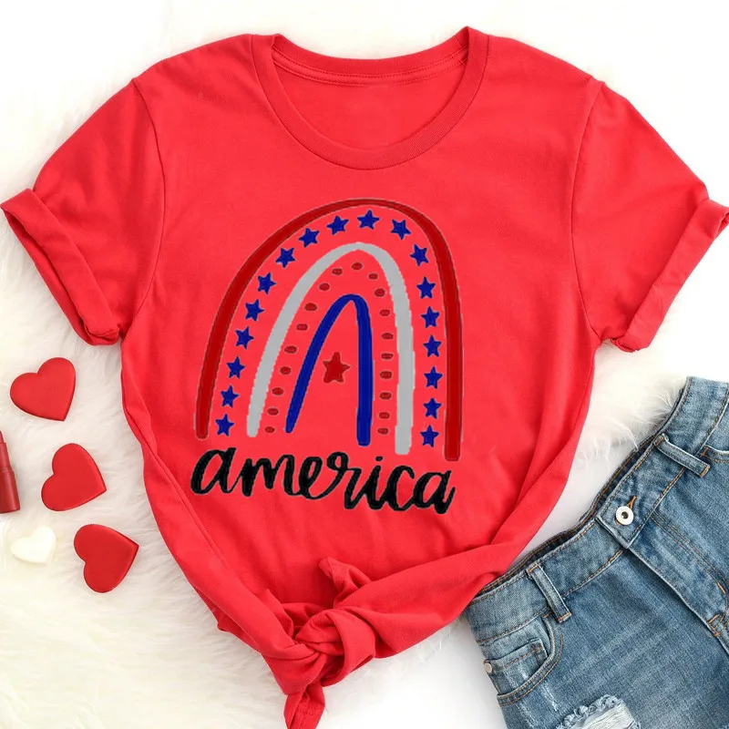 4th of July 2022 Shirt,America Rainbow 4th Of July Patriotic Independence Day Patriotic Family Freedom 100%Cotton goth y2k Shirt