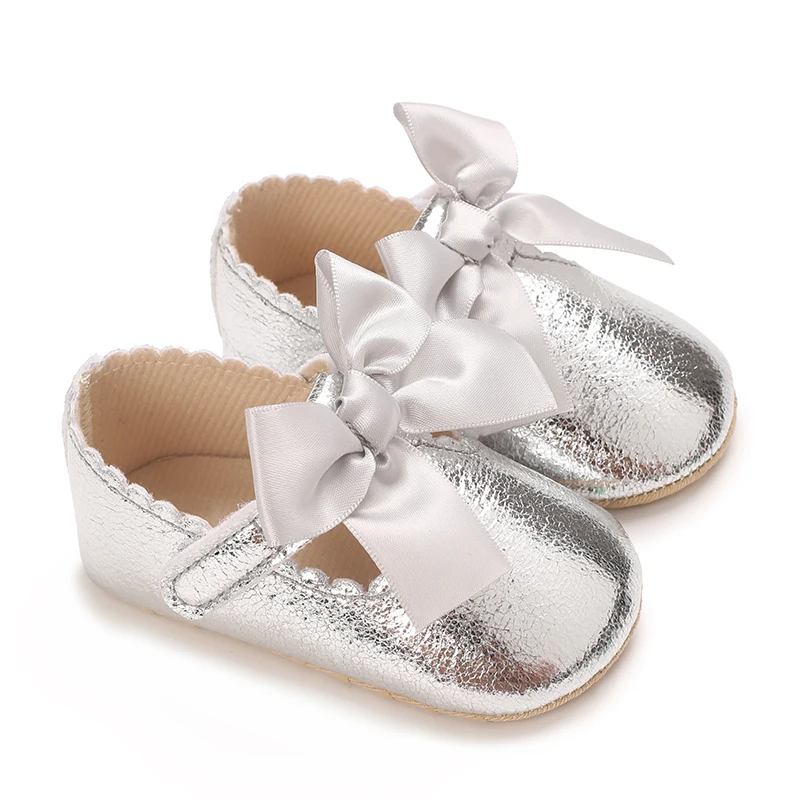 4-Color New Style Baby Girl Shoes Fashion Toddler Binyag Princess Flats Bow Soft Sole Newborn Kids Baptismal Mary Jane