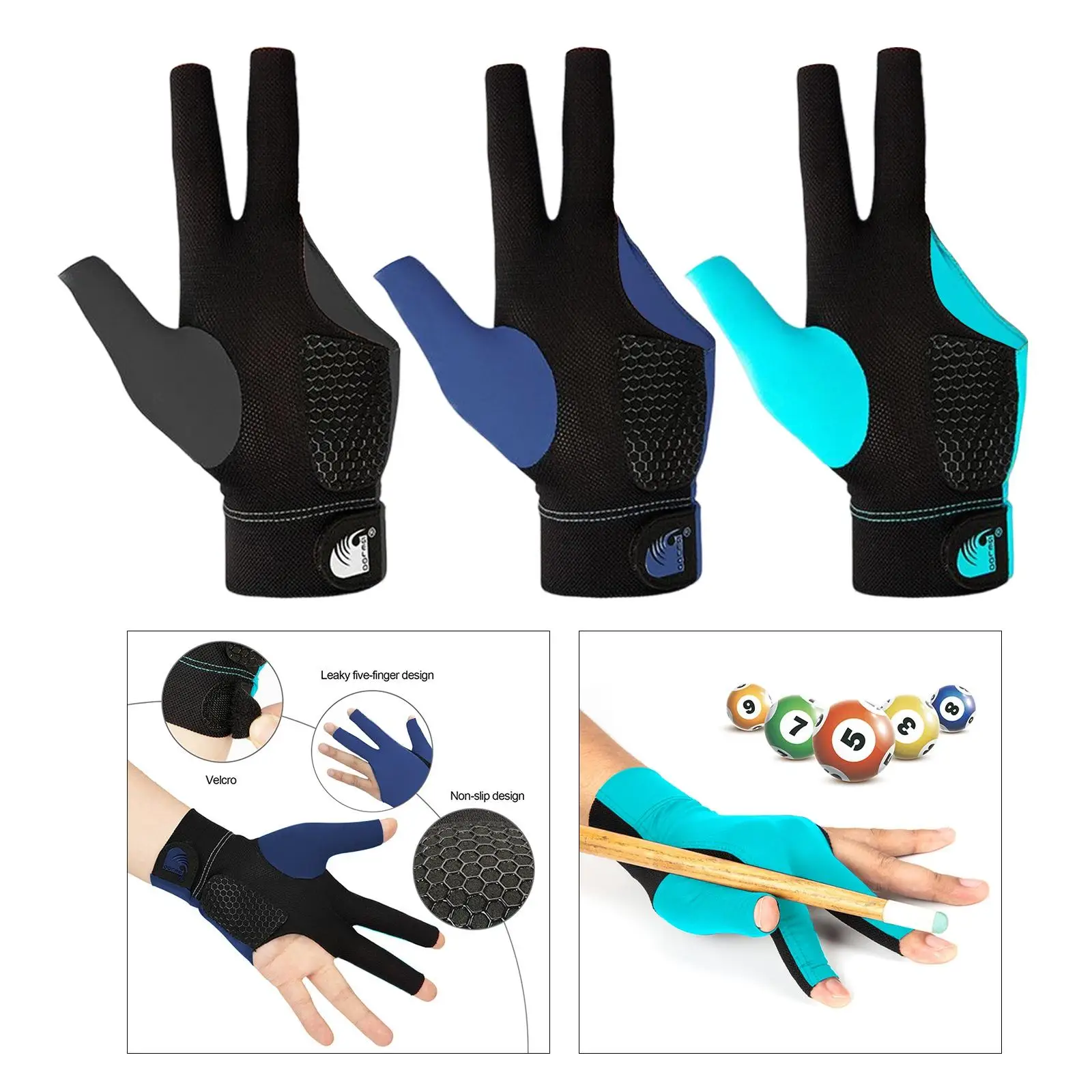

Breathable Billiards 3 Finger Gloves Non Slip for Women Men Game Gloves
