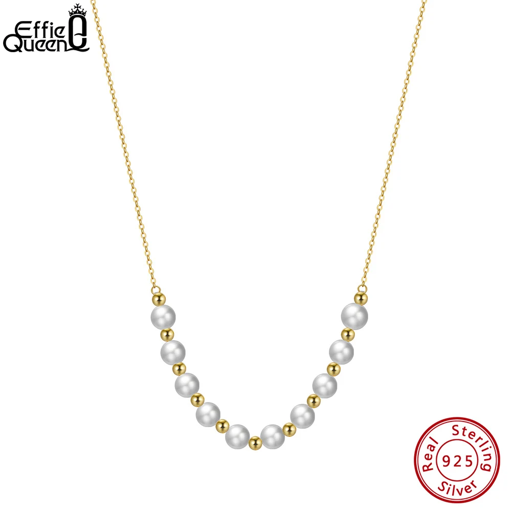 

EFFIE QUEEN 925 Sterling Silver 5-6mm Oval Natural Freshwater Pearl Beaded Ball Pendant Necklace With O-Chain Adjustable GPN23