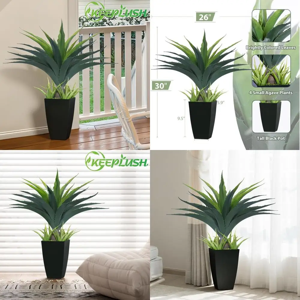 

Искусственное агнутое растение высотой 2,5 фута с 30-дюймовым алоэ вера в черном горшке для использования в помещении или на открытом воздухе