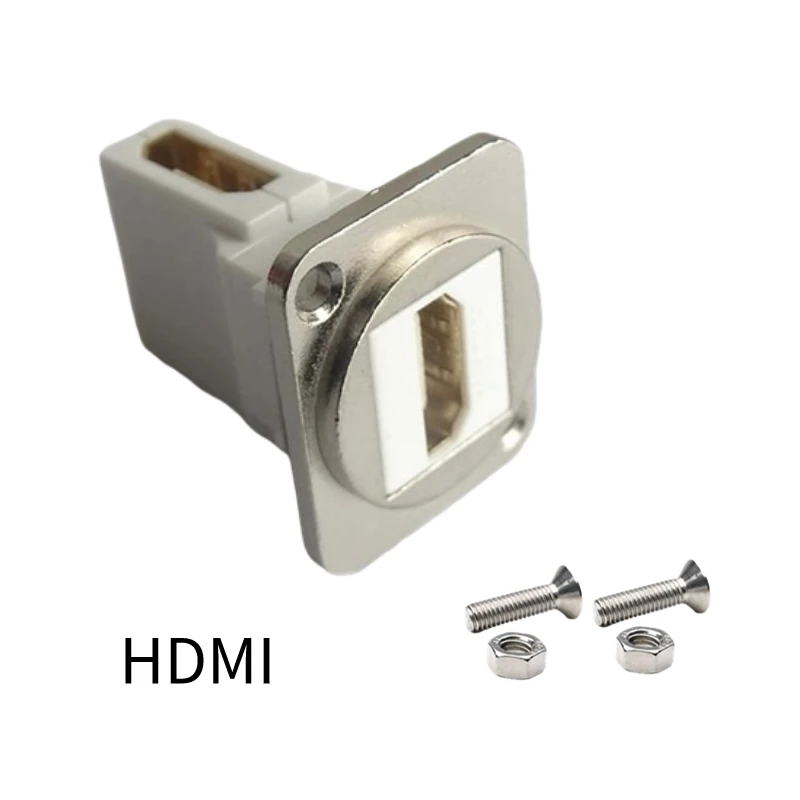 D-type HDMI elbow 90 degree straight butt joint, with screw fixed panel adapter connector, black, silver, module