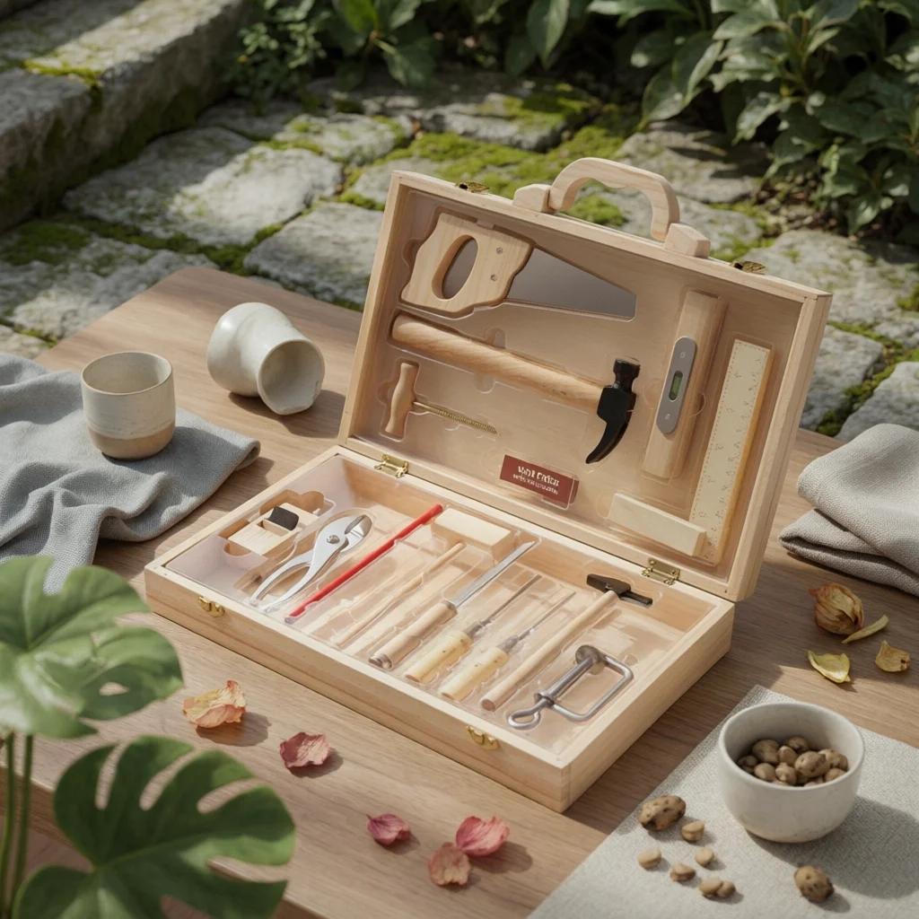 Gardening Tools For 6 Year Old - Pretend Workbench Set Wooden Toy Toolbox