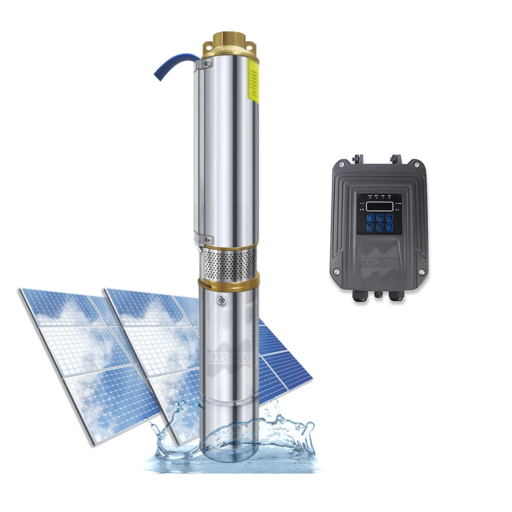 400W Solar DC Deep Well Water Pump With External MPPT Controller Max Flow 3T/H Solar PV Brushless Irrigation Submersible Pump