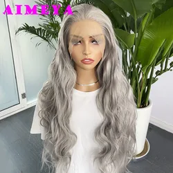 Srebrne syntetyczna koronka peruka Front dla kobiet naturalną linią włosów jasnoszarego luźnego peruka z lokami codziennego użytku włókno termoodporne Cosplay