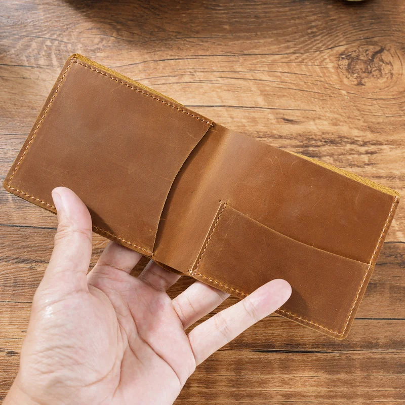 

Hot Selling Custom Logo Simple Style Handmade Full Grain Leather Gift Wallet Set Crazy Horse Man Genuine Cowhide Leather Wallet