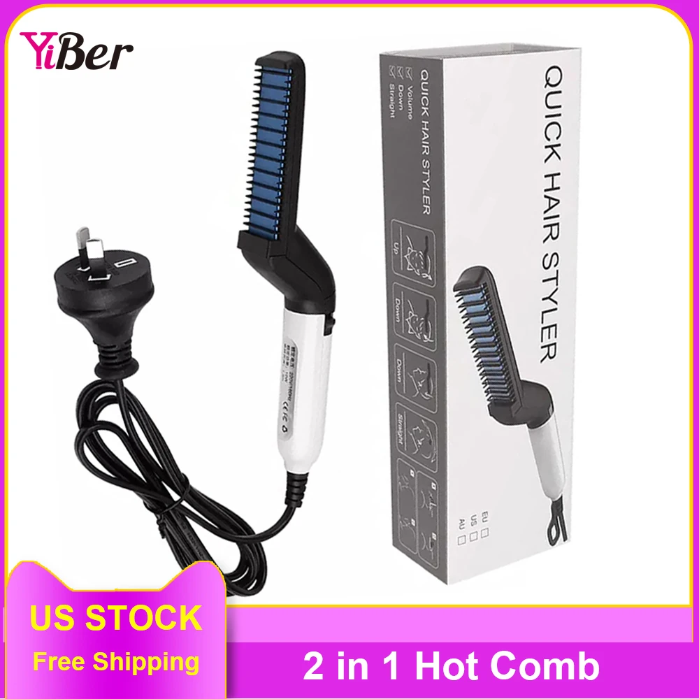 Multifunctional Heating Comb Men Beard Care Straightener Brush Hair Straightening Flat Iron Household Quick Hair & Beard Styler