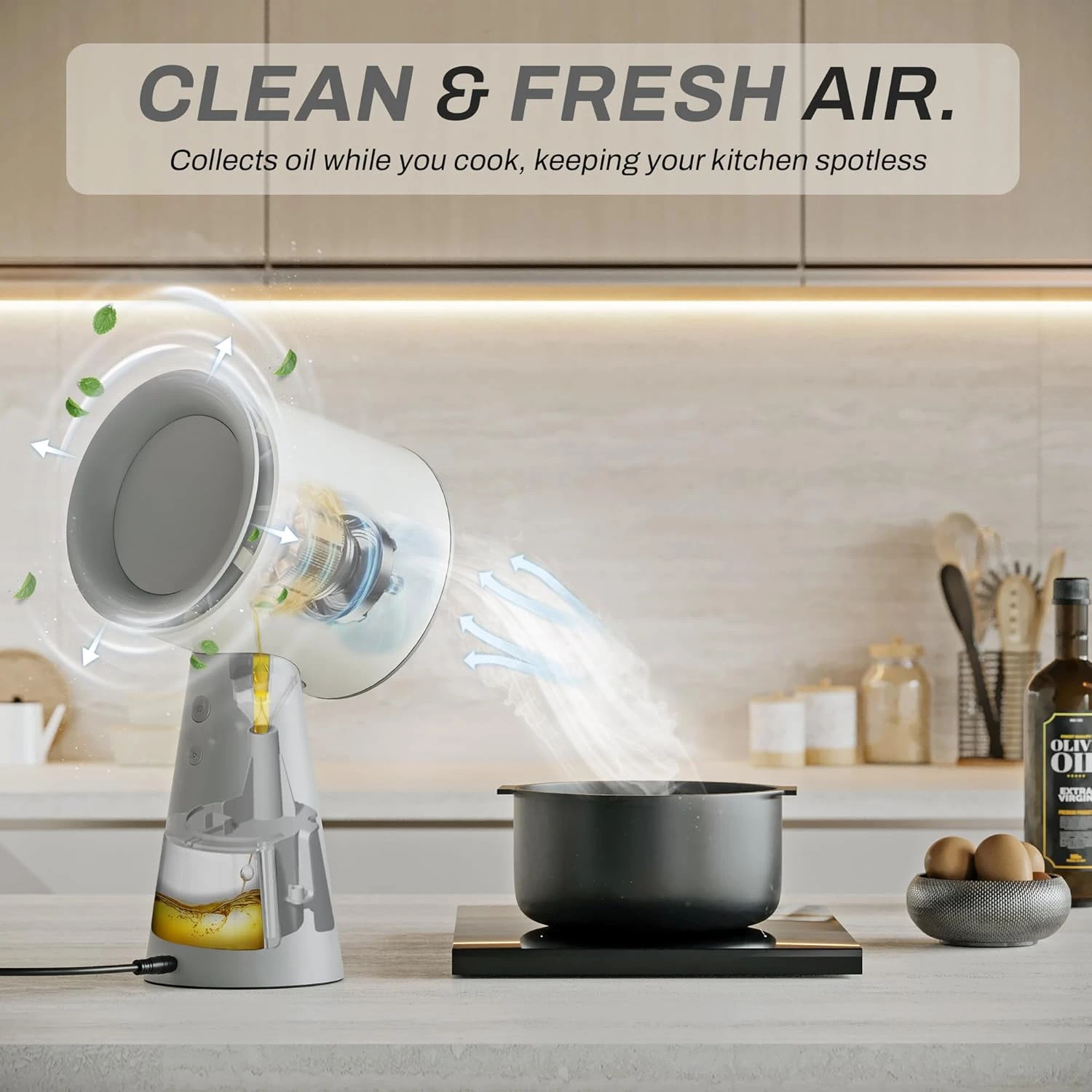 Portable Range Hood, Desktop Kitchen Exhaust Fan with 3 Speeds, Triple Filter Polymer, Aluminum & Carbon, Low Noise