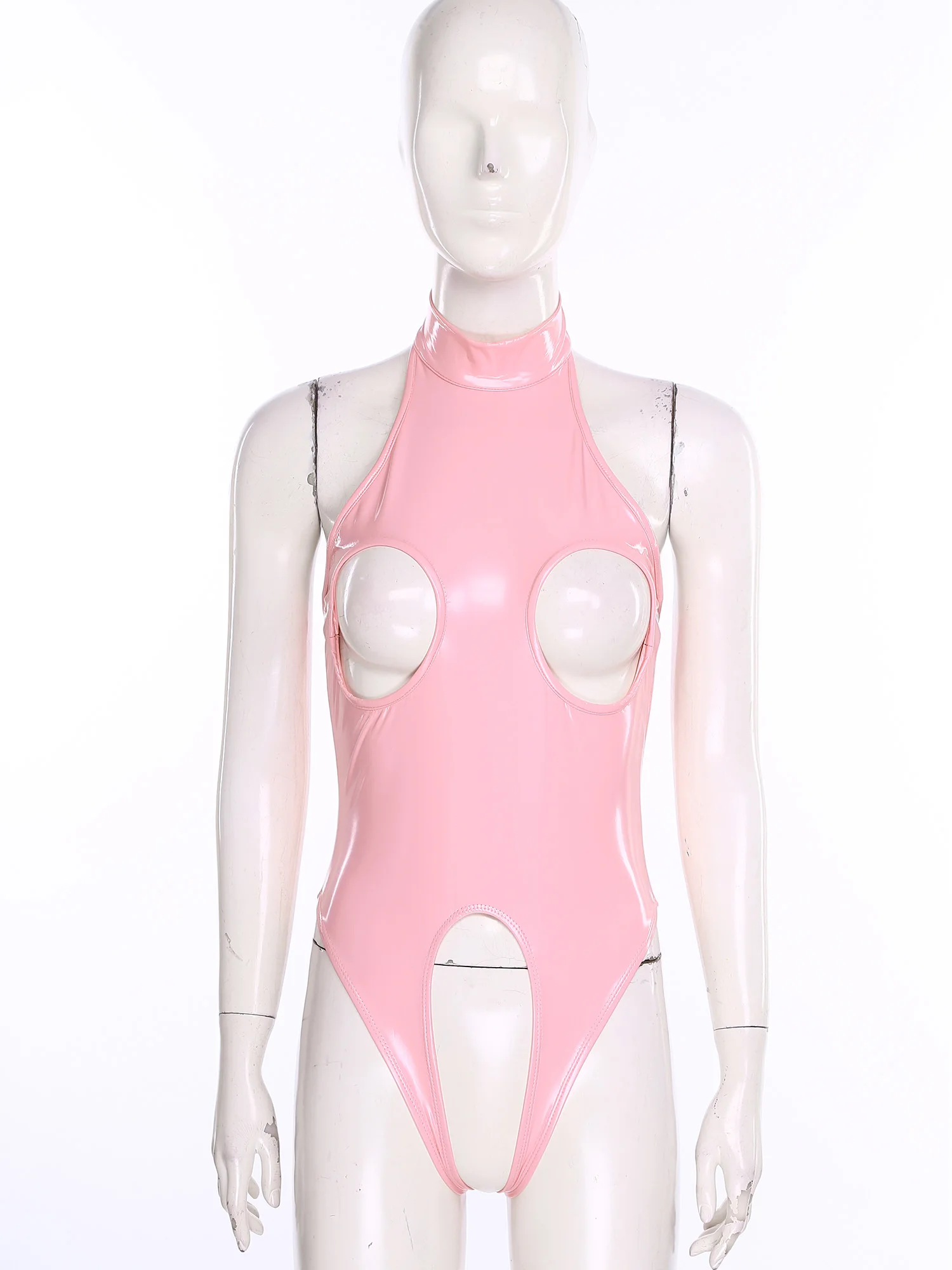 

Women Adults Lingerie Tempting PU Cutout Cup Backless Open Crotch Jumpsuit Alluring Nightwear for Dating Honeymoon Anniversary