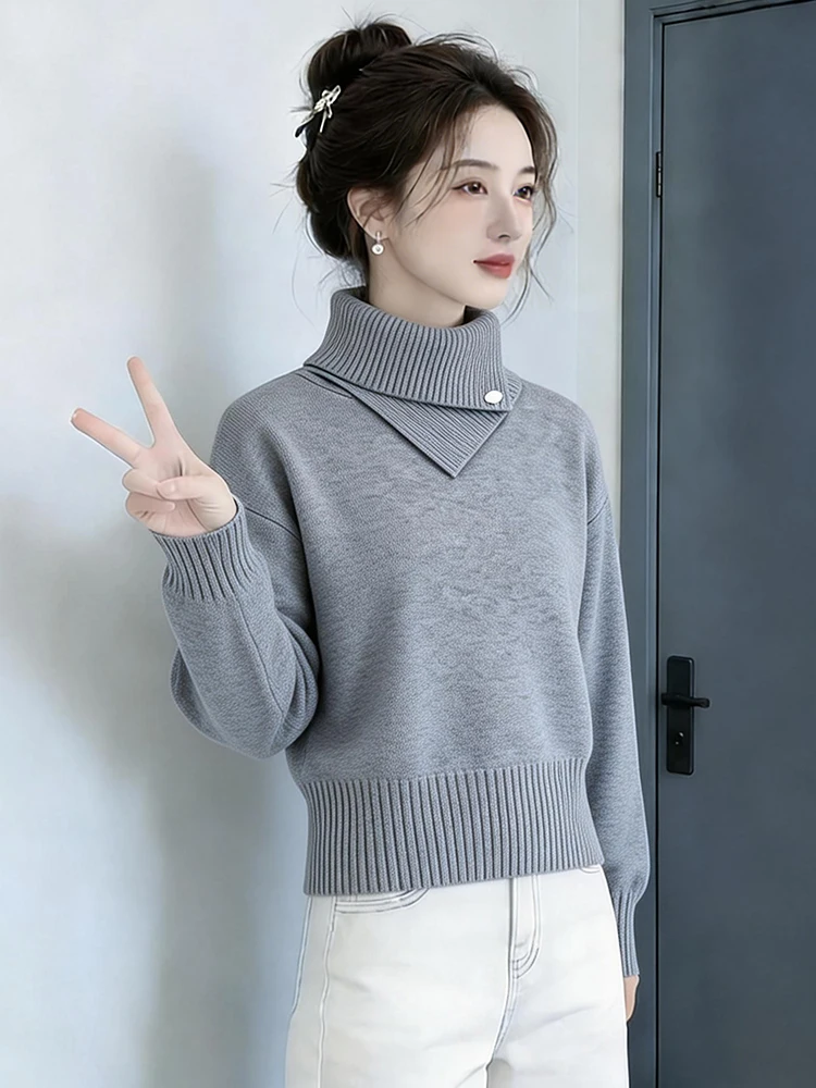 

Дизайнерский свитер с воротником-шарфом Design Sensation Small, женский, новая весенняя коллекция 2026, модный топ