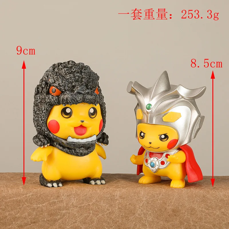 4Pcs Pokemon Anime Figure Kawaii Pikachu Cosplay Ultraman Godzilla Model Children Toy Room Decor Figurine Collection Statue Gift