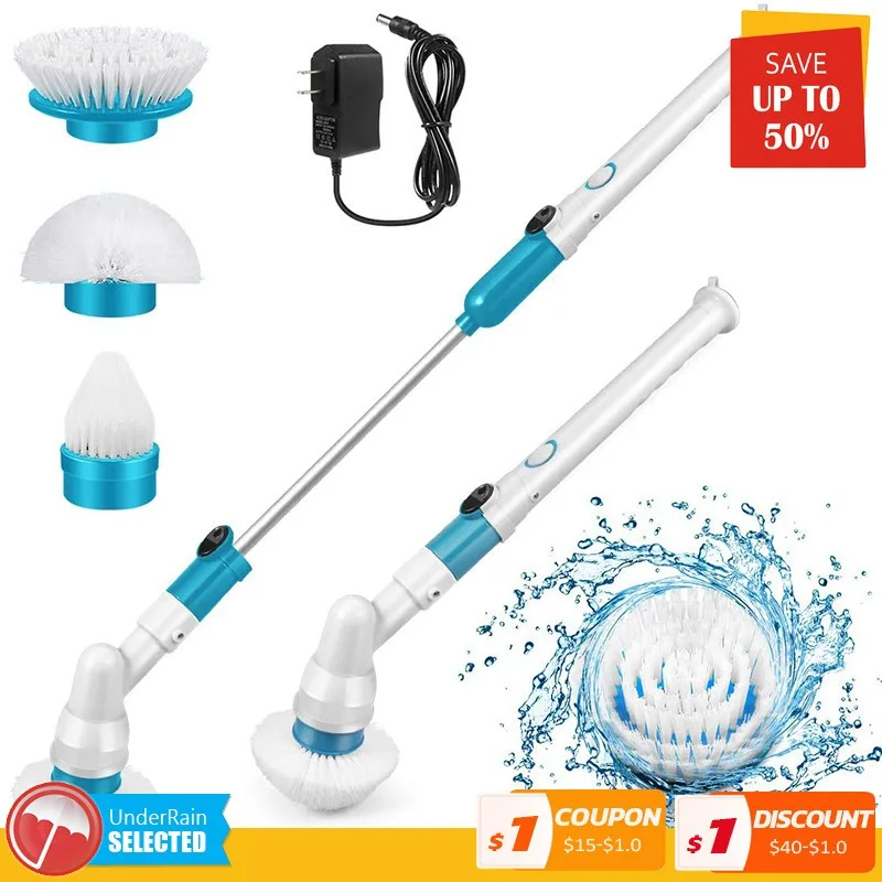 Turbo Scrub Electric Cleaning Brush Adjustable Waterproof Cleaner Wireless Charging Clean Bathroom Kitchen Cleaning Tools Set