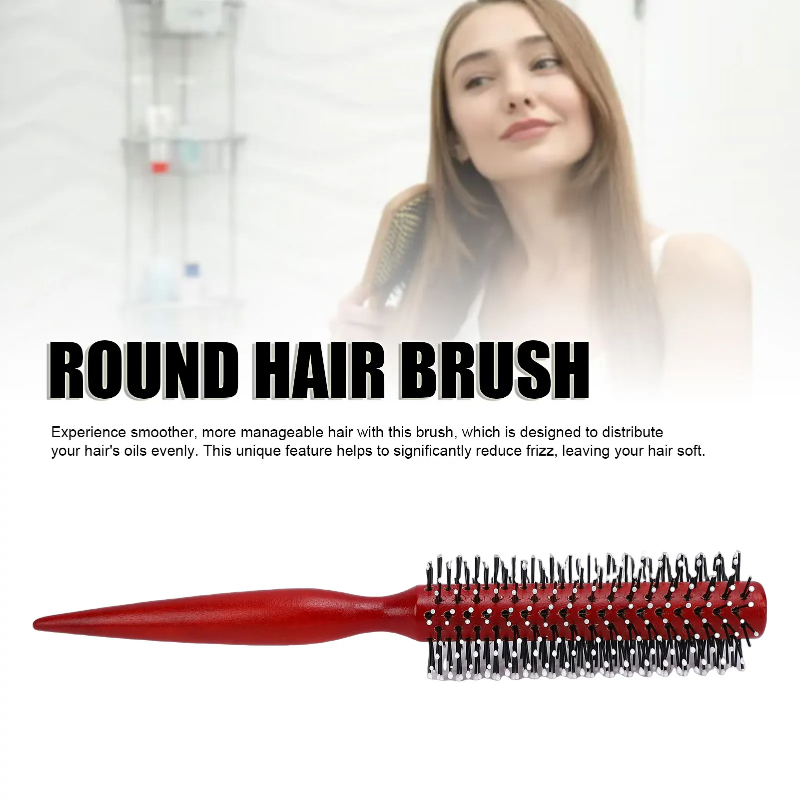 Hair Styling Brush Round Styling Hair Brush Anti Static Handle Reduce Frizz Wooden Curling Roll Hairbrush for Salon Home Use