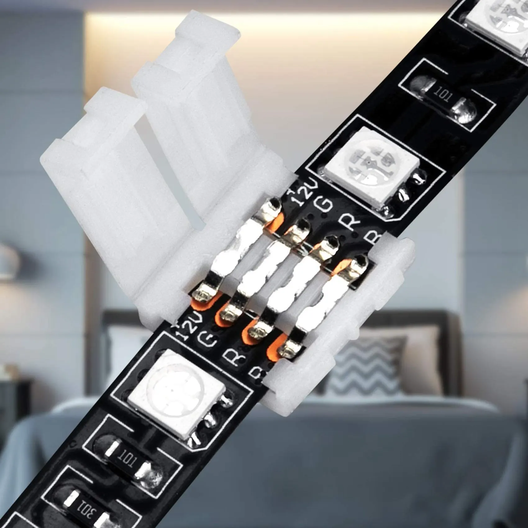 AEE3-150Packs 4-Pin RGB LED Light Strip Connectors 10Mm LED Strip Gapless Solderless Adapter Terminal Extension