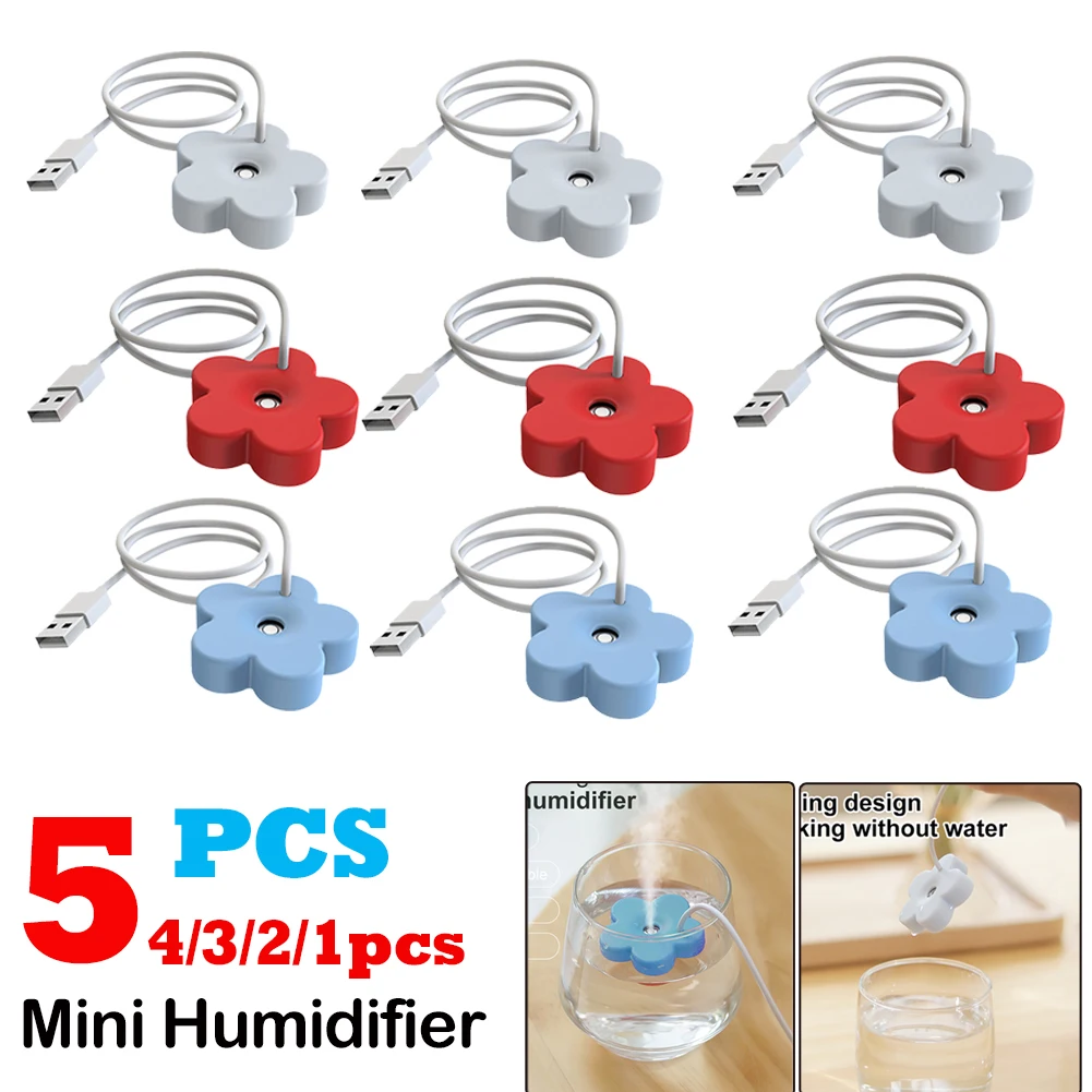 휴대용 꽃잎 모양 미니 초음파 공기 가습기, DC 5V 1A 아로마 테라피 가습기 디퓨저, 가정 침실용 