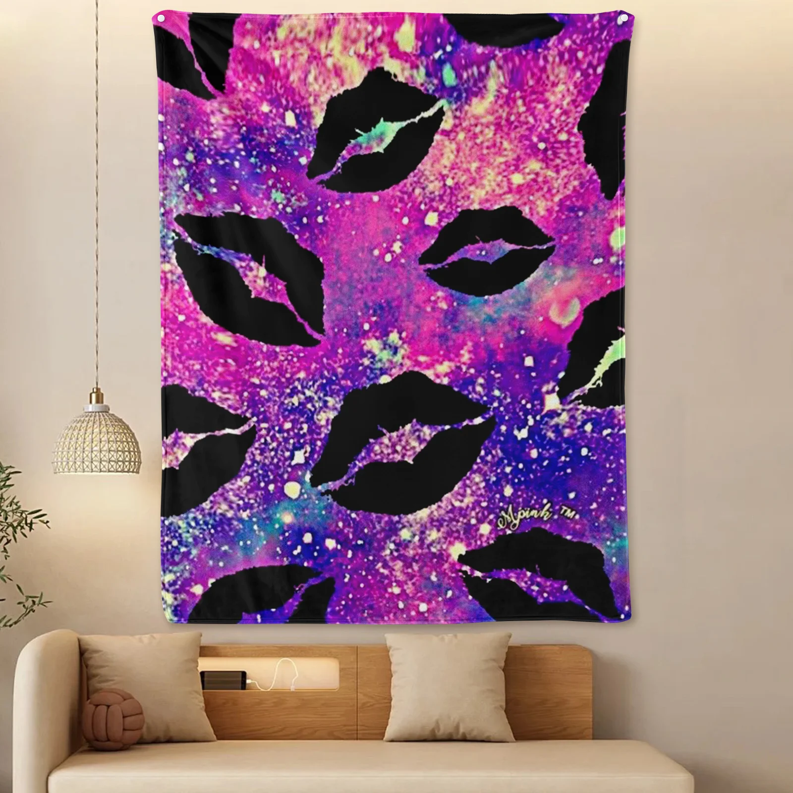 Striking Lip Print Blanket In Purple Black And Blue For A Bold And Unique Home Decor Statement Piece