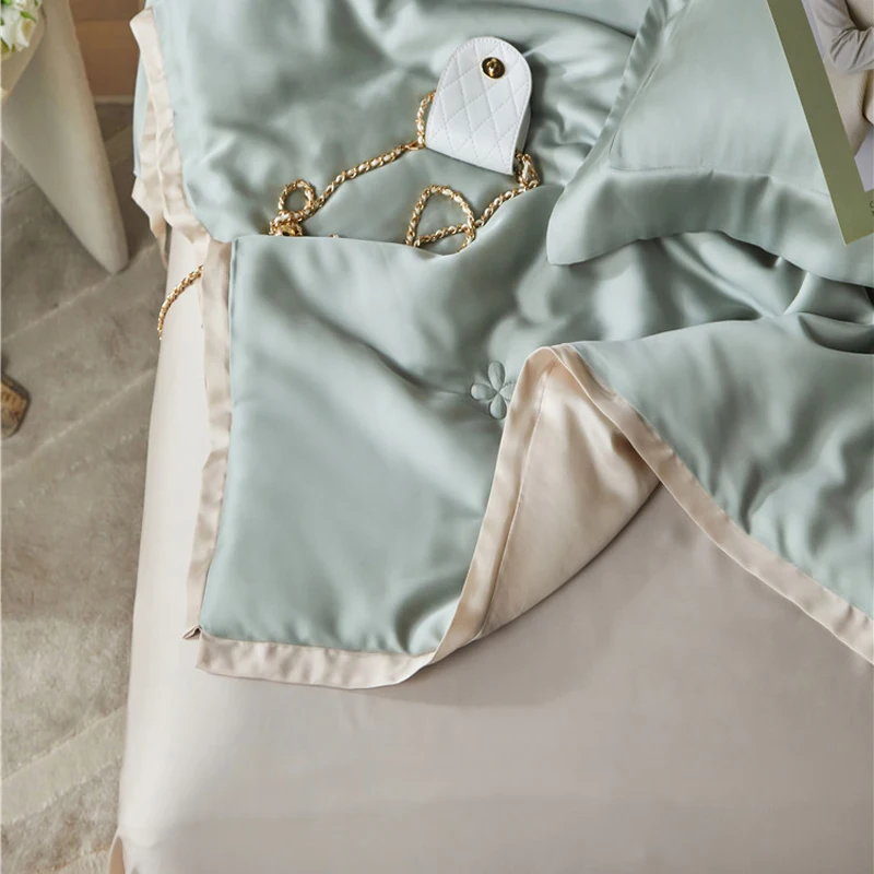 2024 Long Staple Cotton Solid Color Stitching Four-piece Bedding Household Must Four Season Universal Luxury Bedding Khaki Green