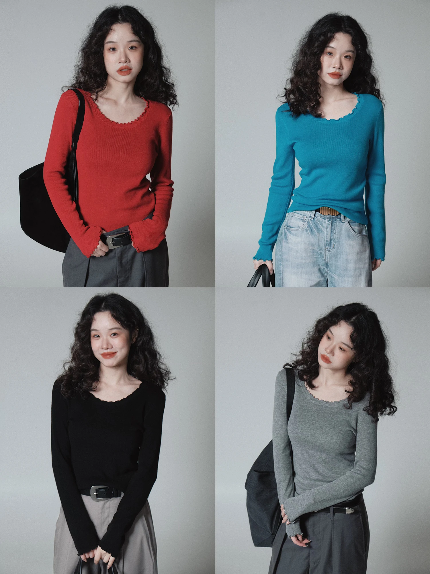 

Soft Wool Knitted Long Sleeve round Neck Base Layer T-Shirt Ivy Yang Spring 2026 Casual Style Slimming Effect Pure Color