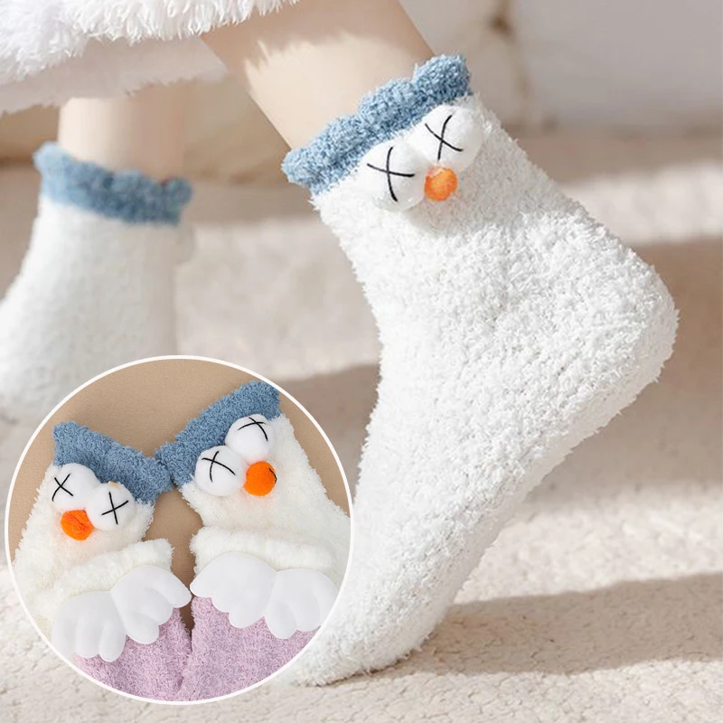 Plush Winter Cute Style 3d Cartoon Pattern Women Cotton Socks Super Soft for Female Stay in The House Sleeping Floor Sox