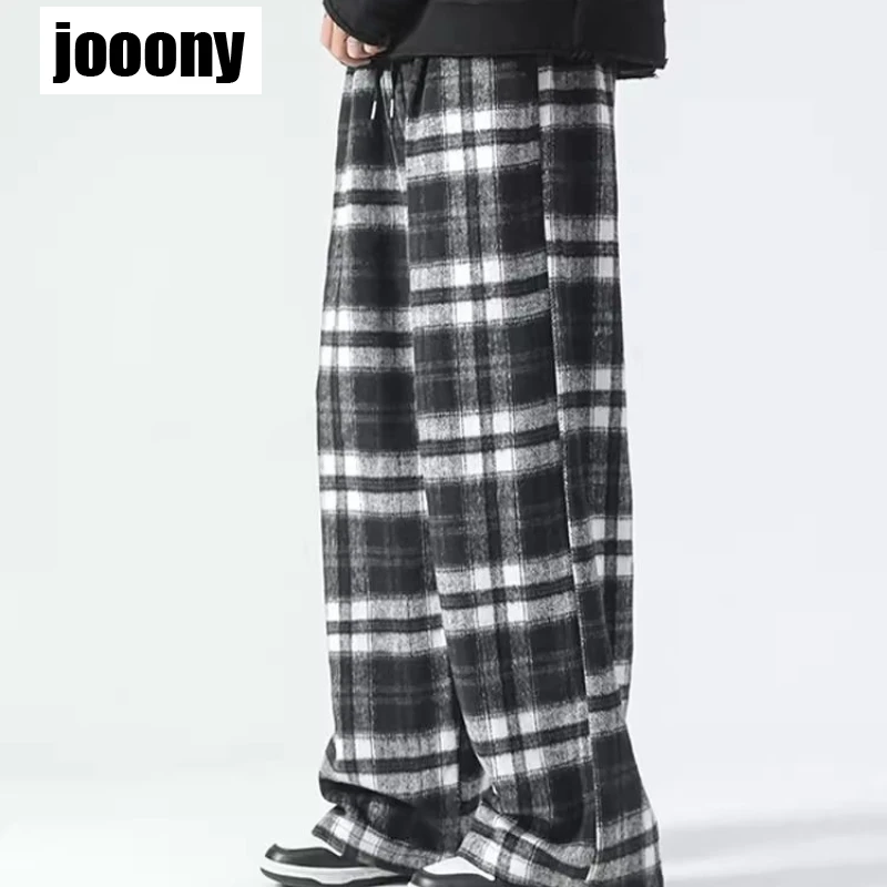 Loose Plaid Joggers Pants Men New Vintage Streetwear Pants Fashion Casual Hop Hop Elastic  Straight Trousers Versatile Harajuku