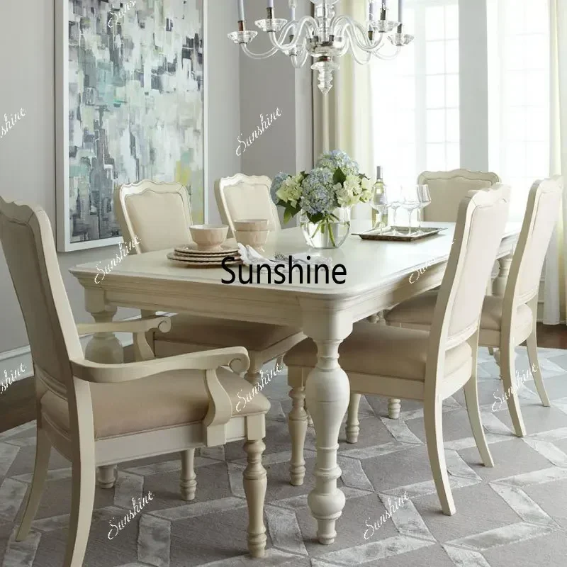 Modern simple and old white solid wood dining tableT*