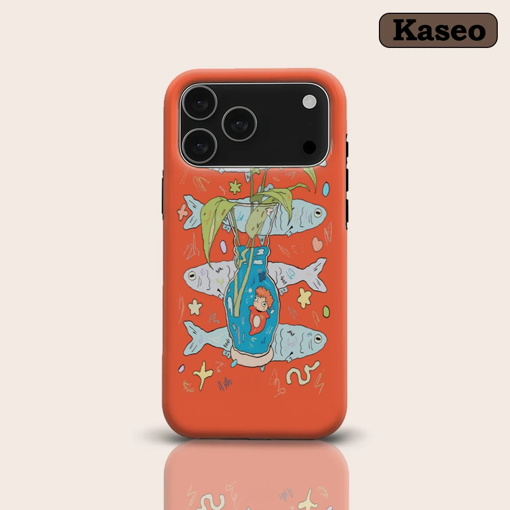 Verspielte Fisch- & Vasen-Magnet-Handyhülle für iPhone 17 16 15 14 13 Pro Max Plus – Robuste Einzel- & Doppelschicht-Hülle