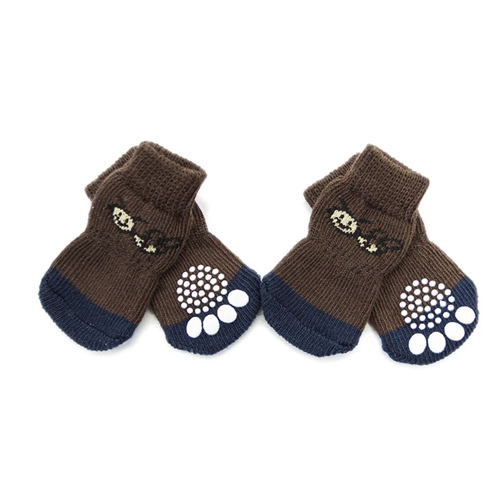 

4Pcs Non Soft Cotton Pet Socks For Cartoon Pattern Ice Snow Walking Gear