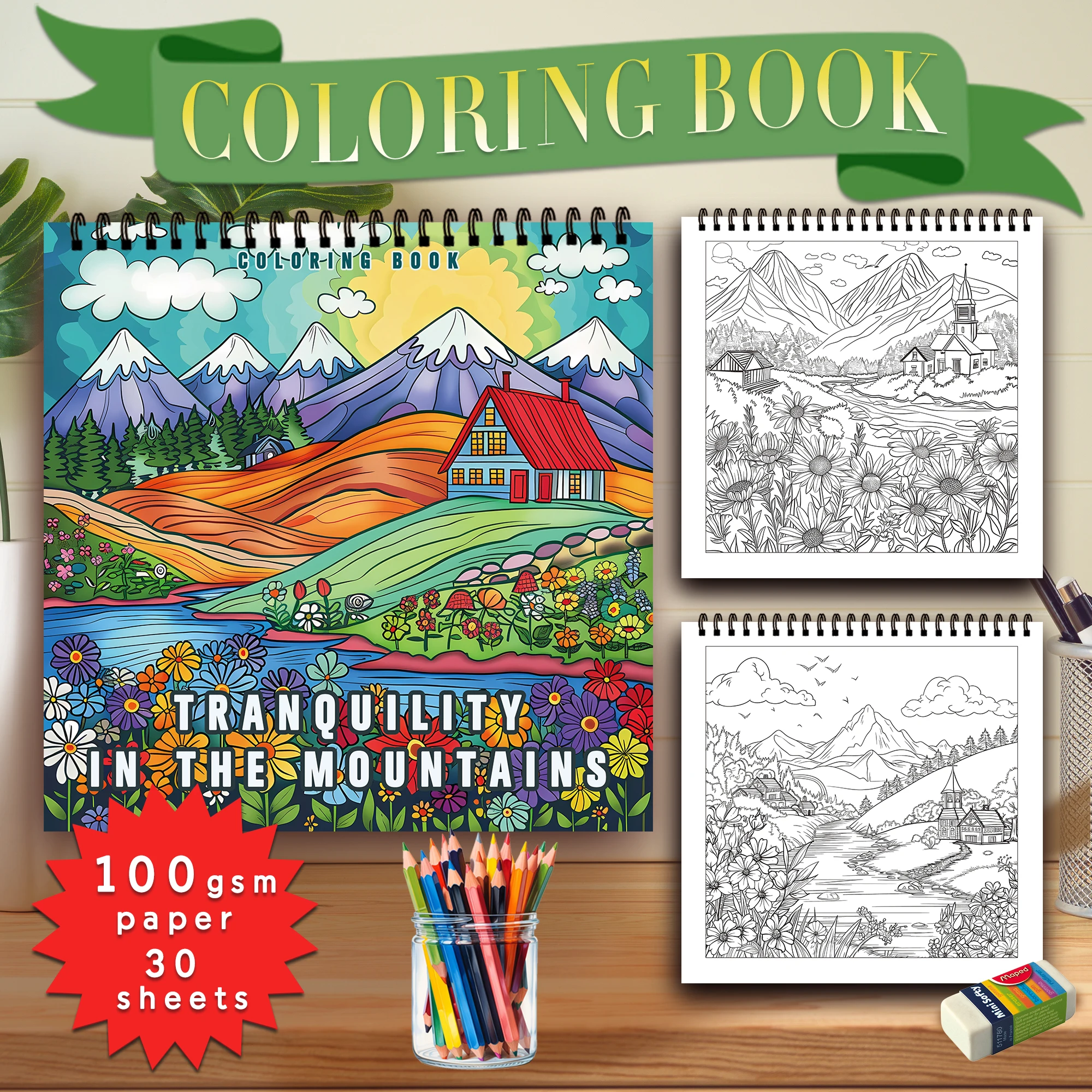 1pc, Teen Colouring Book - Field Style - 30 Sheets 8.3x 8.3in Suitable for Stress Reduction, Emotional Relaxation, Christmas Hal