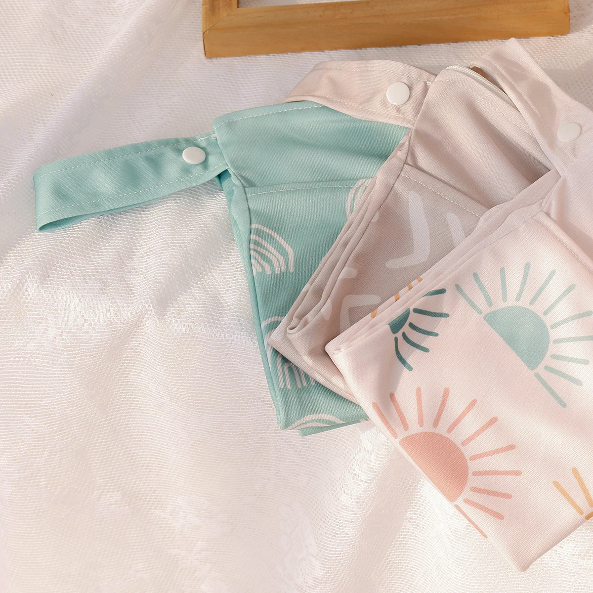 Bolsa de pañales impermeable Elinfant de 30x40cm, bolsillos dobles con cremalleras, bolsa de almacenamiento portátil, bolsa seca y húmeda reutilizable