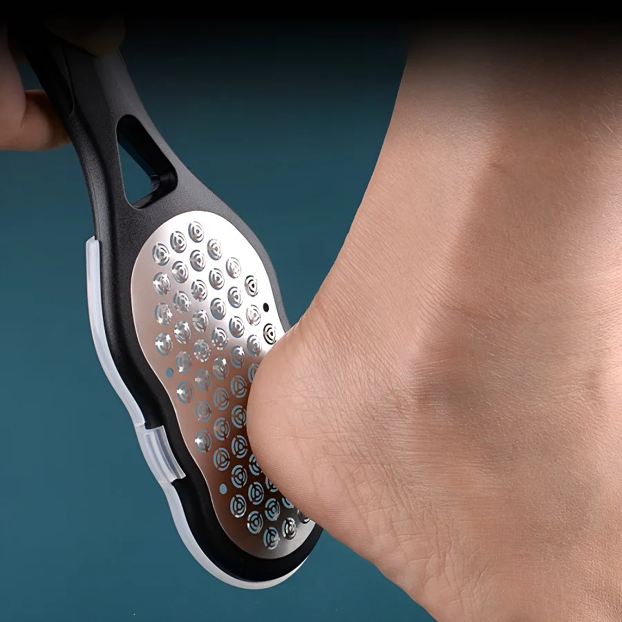 1pc arquivo de pé de aço inoxidável com coletor de pele removedor de calos pedicure pé rasp ralador purificador de pele morta para pés suaves