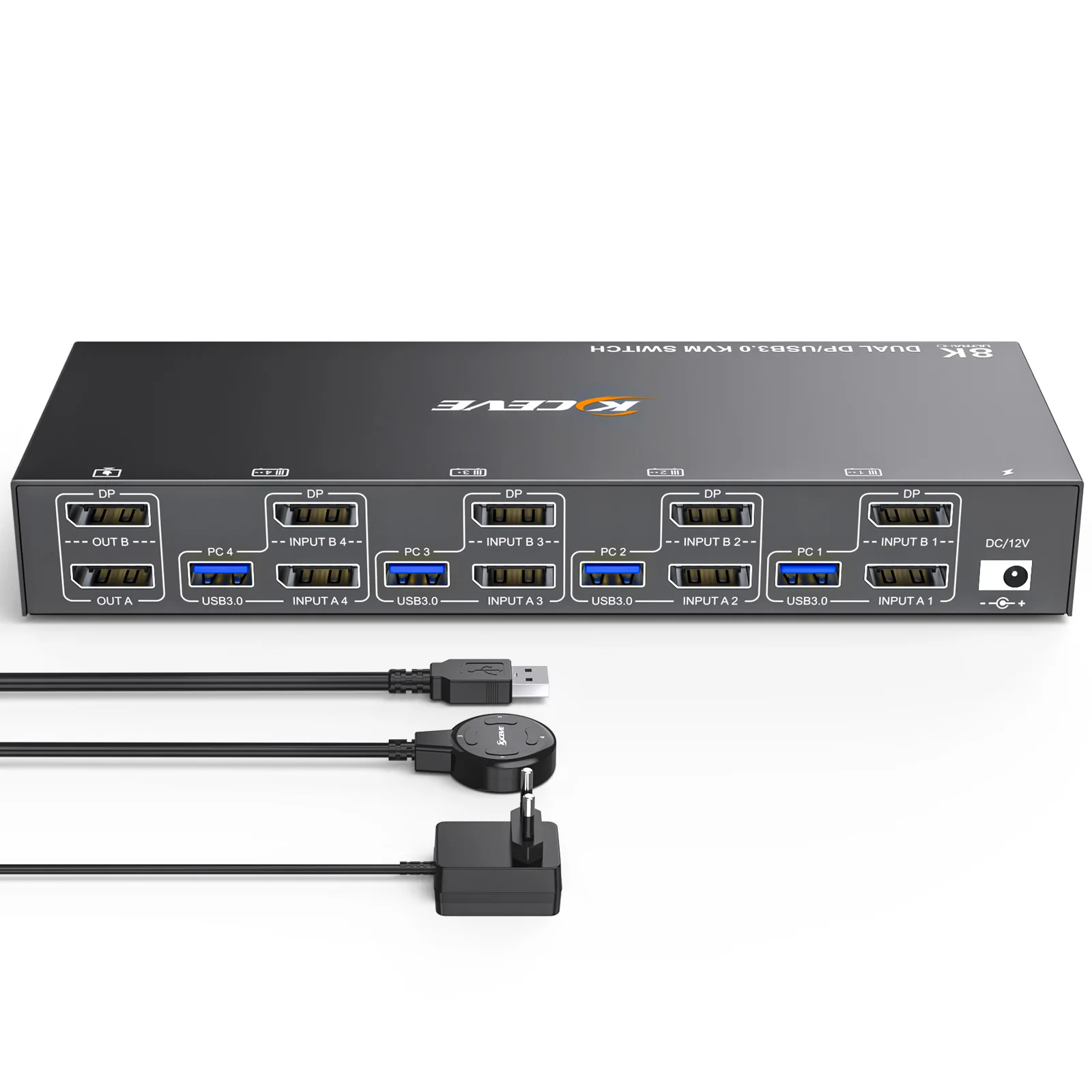 

8K@60Hz Displayport USB 3.0 KVM Switch 2 Monitors 4/3/2 Computers, KCEVE DP1.4 KVM Switch Dual Monitors with 4 USB 3.0 Ports