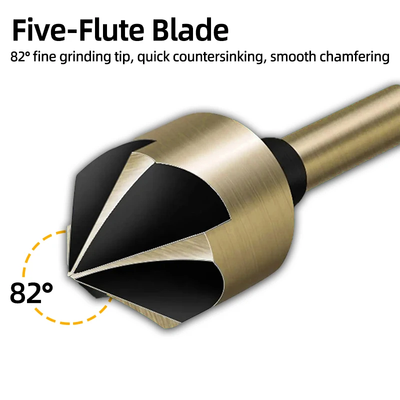 HSS 82 Degree 5 Flute Countersink Drill Bit Chamfer Taper Hole Cutter Countersunk Deburring Bit Chamfering Woodworking Tool