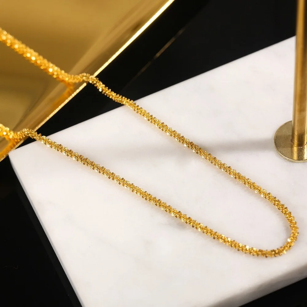 Lihong S925 Sterling Silver Necklace Gold-Plated 2mm Sparkling Clavicle Chain Sweater Chain High-End Jewelry Gift for Women