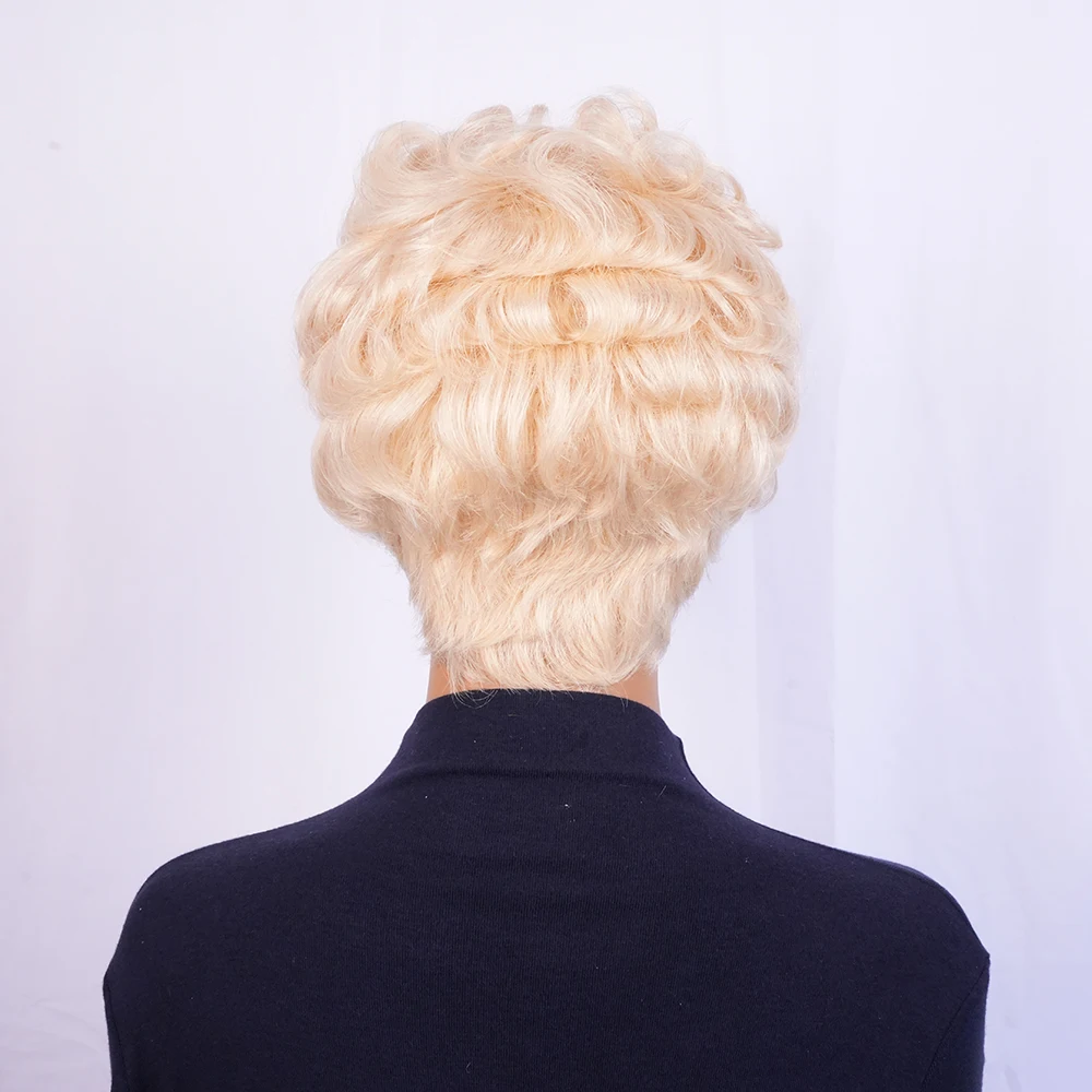 Kinky Curly Wig Human Hair 613 Honey Blonde Short Pixie Cut Wig Full Machine Made Wigs For Women
