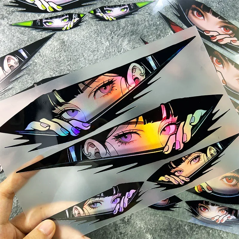 1SET Anime Peeking Girl Eyes Vinyl Sticker Set, Waterproof Self-adhesive Decals for Car Body Auto Exterior DIY Decor